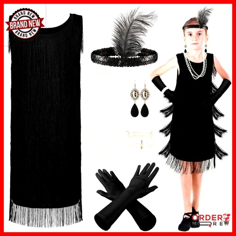 Girls Flapper Dress Costume Set with Accessories 1920s Party Outfit